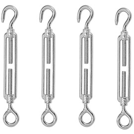 Turnbuckle, Wire Buckle, High Strength Turnbuckle, Stainless Steel, Hook, Fixed, Rustproof, 4 Hardware, Durable, Reinforced Structure, Hook Turnbuckle (Silver)
