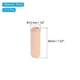 PATIKIL 1/2 Wooden Dowel Pins, 212 Pcs M12x40mm Wood Dowel Pins Hardwood Pegs Fluted Groove Easy Insertion for Crafts Furniture Door Art