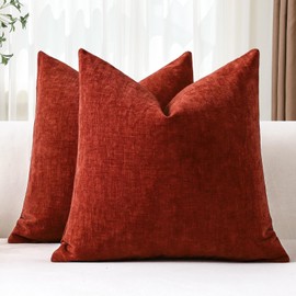 JOTOM Set of 2 Cushion Covers 40x40 cm Soft Chenille Rust Decorative Throw Pillow Covers 16x16 Inch Square Cushion Case Solid Pillowcases for Couch Sofa Living Room Bed Home Decor (Rust)