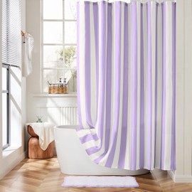 Ohocut Cortina de ducha vertical a rayas moradas, bonita cortina de ducha retro clásico de rayas lavanda, con lazo de baño, tela de poliéster impermeable, moderna cortina de ducha para baño de 72 x 72