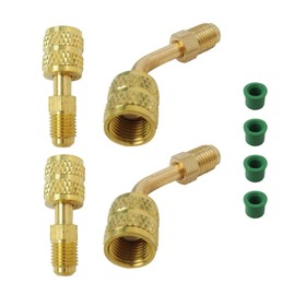 New R410a Adapter for Mini Split System, Charging Vacuum Port Adapter, Quick Coupler 5/16 Female 1/4 Male Flare for Air Conditioner HVAC Refrigeration Service, 2 Straight Adapter + 2 Angled Adapter