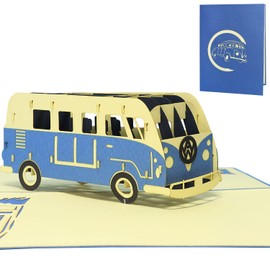 LINPopUp®, Pop Up Card, Bus, Pop Up Birthday Card, 3D Greeting Cards Car, Bus Greeting Card, Birthday Cards, Voucher Holiday, Bus, Blue, N333