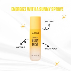 Unbranded Nutrius Body Mist - Coco Bliss, 4 FL OZ - Invigorating and Natural Daily