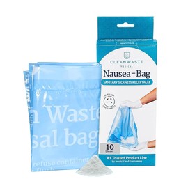 Cleanwaste Medical Nausea Vomit Bag (Single Retail Box) - Instant Gelling Powder, Medical Grade, Leak-Free, Odor Control - for Hospitals, Facilities, Home Healthcare, Rideshare - (10 Drawstring Bags)