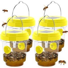 Wasp Traps for Hunting Wasps, Bees, Hornets, Insects, Yellow Jacket Traps, Wasp Trap Catcher, Reusable Solar Powered Hanging for Outdoor, 4 Packs