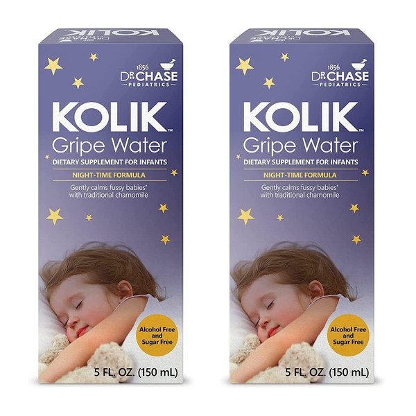 Dr. Chase Kolik Night-Time Gripe Water for Babies - Colic Relief with Calming Chamomile for Newborns & Infants - Baby Gas Relief for Stomach Discomfort & Hiccups - Alcohol-Free 5 fl. oz. (Pack of 2)