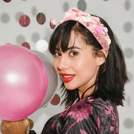 BETITETO Wide Knotted Headband for Women Love Heart Pink Rhinestone Jeweled Crystal Beaded Pearls Hair Bands Hoops Accessories Gifts For Her