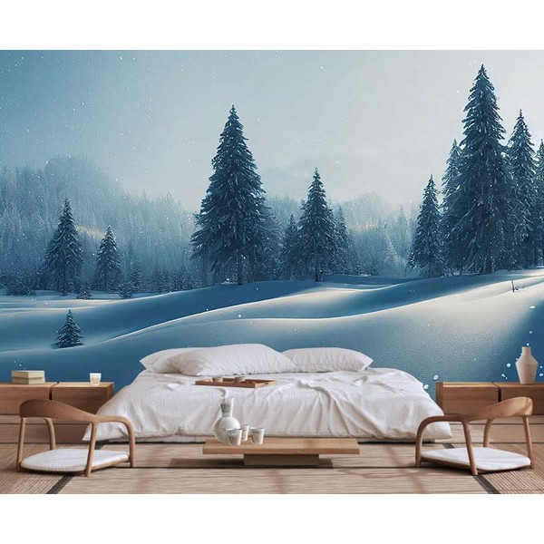 Wmjurel Hazy Winter Snowy Background with fir Trees Covered in