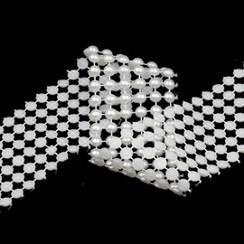 EliteKoopers 1m White Pearl Mesh Wrap Ribbon Flat Back Trimming Ribbon for Decoration 8mm Pearl