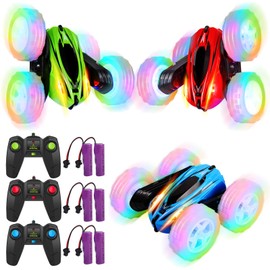 Lumiparty 3-Pack Remote Control Car Toys for Kids - 2.4GHz RC Stunt Cars with Wheel Lights - Drift High Speed 4WD Off-Road - Double Sided 360° Rotating Cars - Perfect for Boys and Girls