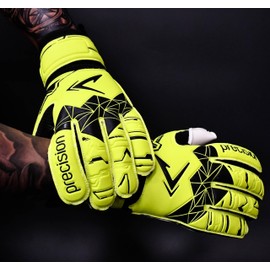 Precision Training Fusion X Flat Cut Essential Football Junor Goalkeeper Gloves, Fluo Yellow, 7