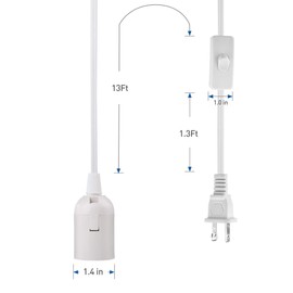 Cable Matters 2-Pack Hanging Light Cord with Switch - 15ft, Pendant Light Cord with Plug, White