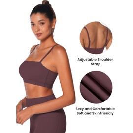 Sunzel Womens Sports Bra Buttery Soft Adjustable Straps Padded Yoga Bra Scoop Neck Wireless Bra Crop Top for Workout Gym Chocolate ‌Medium
