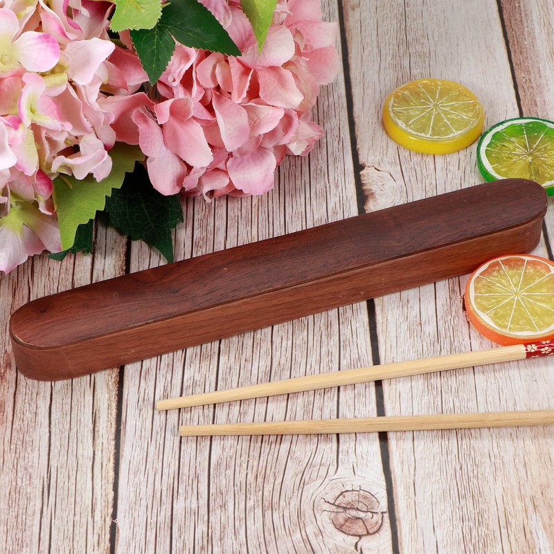 Portable Travel Reusable Wooden Chopsticks Box Spoon Storage Case Container