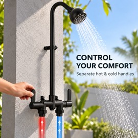 Matte Black Exposed Outdoor Shower System with 2-Handle Mixing Valve and 360° Adjustable Shower Head