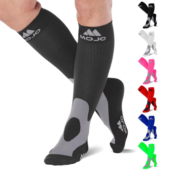 Mojo Compression Socks Graduated Unisex 20-30mmHg Support for Varicose Veins & CVI, Athletes, Nurses, Travel, Post-Surgery & Lymphedema Relief - Wide Calf & Plus Size Options - Improve Circulation