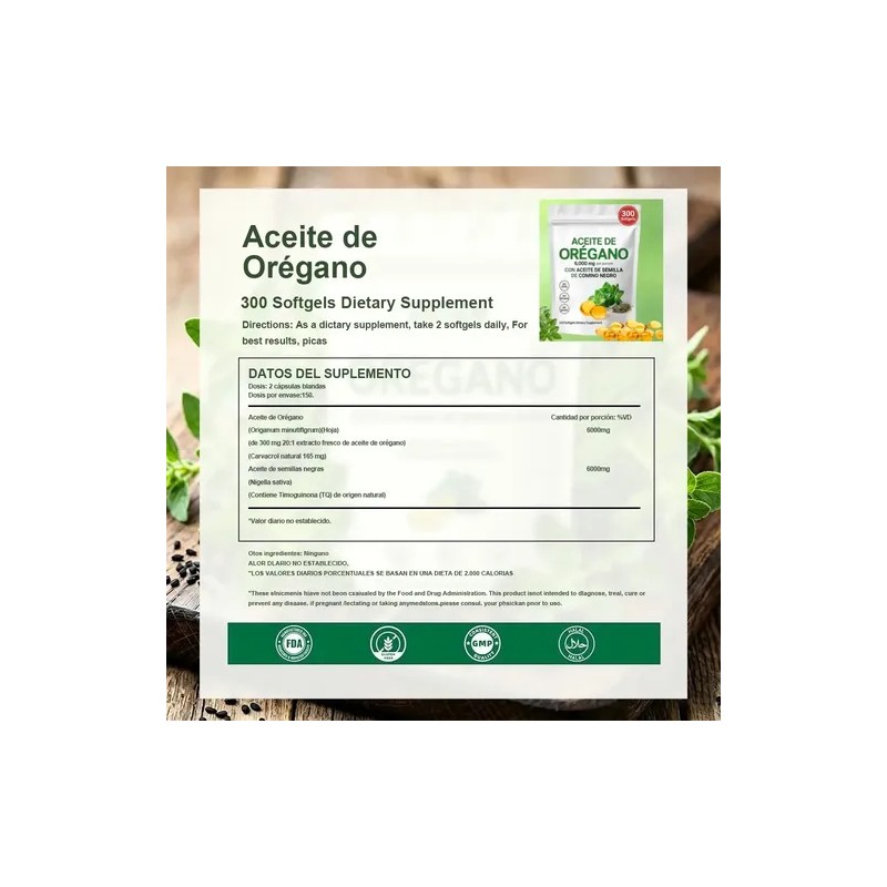 Aceite De Oregano 6000mg 300 Capsulas Blandas Bienestar Puro