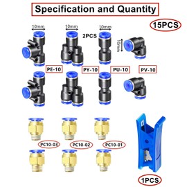 HUAZIZ 5 m PU Pneumatic Hose, Orange Pneumatic Polyurethane Pneumatic Hose, Flexible Compressed Air Hose, with 14 Pieces Pneumatic Connectors, Air Push Quick Couplings, Outer 10 mm x Inner 6.5 mm