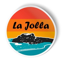 Squiddy La Jolla Surf Ocean Beach Round - Vinyl Sticker for Car, Laptop, Notebook (4" Wide)