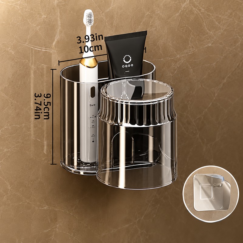 Wall-Mounted Toothbrush Holder with Mouthwash Cup - Transparent 2-Piece Bathroom