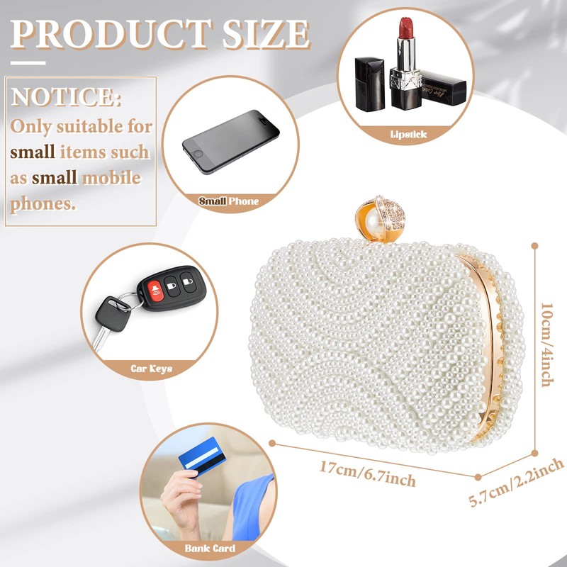 Xuhal Pearl Clutch Purse Women Evening Bag Beaded Handbag Artificial