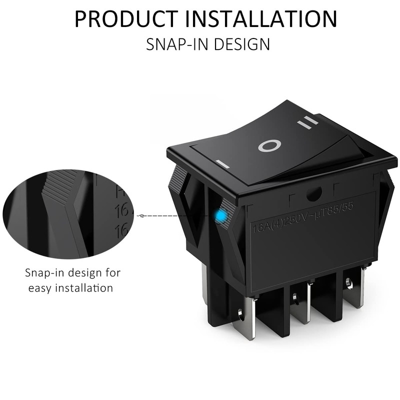 DIYhz 3-Speed AC16A/125V 16A/250V 6Pins 2 Position On/Off Black Rocker