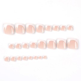 RUPOFUZA Press on Toenails Fake Toe Nails,Short Toe Nail Press ons,Glossy Toe Nails Press on Designs,Artificial Toenail Press on nails White French Tip Toe Nails for Women 24Pcs (White French-1)