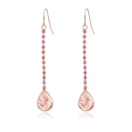 Weviway Pink Crystal Teardrop Dangle Earrings, Rose Gold Plated, Pink Stone Linear Design