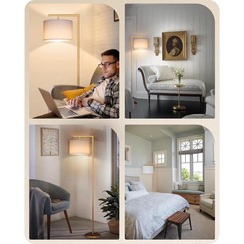 GOEBLESON Gold Dimmable Floor Lamp, Modern Arc Lamp with Remote,