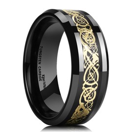 King Will Dragon 8mm Mens Black Tungsten Ring Glod Celtic Dragon Comfort Fit Wedding Band Engagement Ring 11