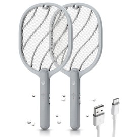 Mosiller Electric Fly Swatter, 3800V Handheld Bug Zapper Racket, Type-C Rechargeable, Mosquito Zapper for Indoor Outdoor, 3-Layer Safety Mesh, Easy to Use, Lightweight (2 Pack)