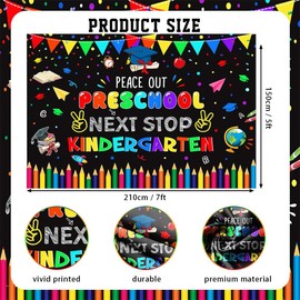 AIBIIN 7x5ft Preschool Graduate Backdrop Peace Out Preschool Next Stop Kindergarten Photography Background Black Congrats Preschool Graduation Class of 2025 Party Decorations Photo Studio Props