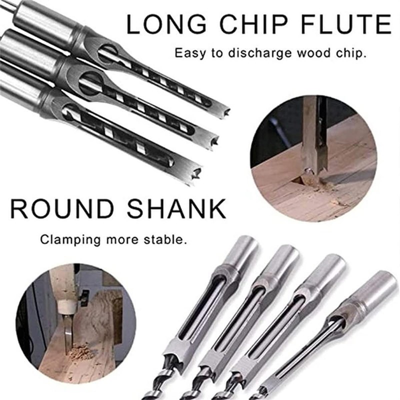 Michear Woodworking Square Hole Drill Bit 8mm Auger Mortise Chisel