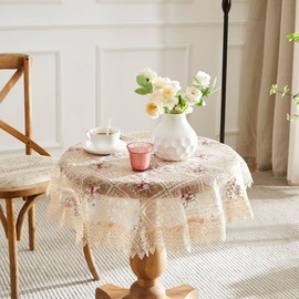 WARM HOME DESIGNS 60 Inch Round Tablecloth. Use Small Gold Tablecloth as Crochet Tablecloth, Coffee Table Cloth, Dresser Cover Top or Table Topper. Rustic Tablecloth for Vintage Kitchen. VTC Linen 60"