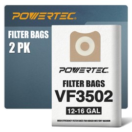 POWERTEC 75002V Filter Bags for Ridgid VF3502 12-16 Gal Wet Dry Vacuum, 2PK