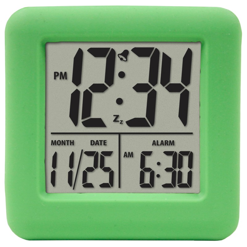 Equity 70911 Digital Green Silicone Cube Alarm Clock with On-Demand