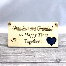 Grandma and Grandad Grandparents Anniversary Gift Plaque Gift 45 Years 45th Sapphire Wedding