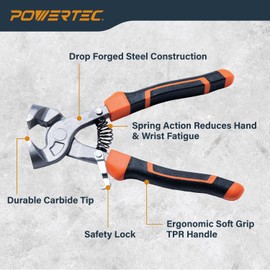 POWERTEC 8 inch Tile Nippers with Ergonomic Grip, for Trimming Tile and Mosaics to Desired Shape on Glass, Ceramic and Porcelain Tile up to 3/8" Thick, 1 Pack (71900)