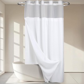 Heavyweight No Hooks Required Dotted Waffle Weave Shower Curtain with Snap in Liner - 71W x 98H,Hotel Grade,Spa Like Bath Curtain,White