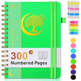 Lined Spiral Notebook Journal 5.8" x 8.4" with 300 Numbered Pages, College Ruled Lined Journal for Writing Women Men, A4 Hardcover Spiral Bound Notebooks for Work, School, Note Taking (Green)