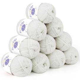 Reessy 10 Pack Knitting Wool Acrylic Yarn Crochet Yarn Set, Super Soft 5 Ply White Wool for Crochet Knitting and Crafts, 10 x 50g Crochet Yarn for Amigurumi Projects Handcrafts
