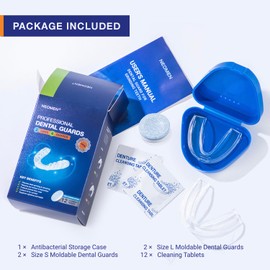 Mouth Guard for Teeth Grinding at Night: Moldable Custom Dental Guard for Sleeping - Nighttime Protection for Teeth Grinding 4 Packs - 12 Cleaning Tablets