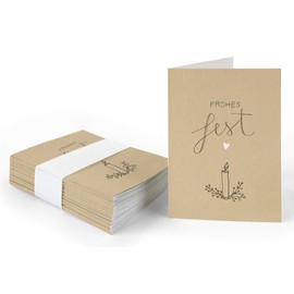 25 Gift Tags, Frohes Fest, Cream, Original Mini Christmas Cards for Christmas Gifts Labelling, Elegant Exclusive Individual, A7 Recycled Paper Folding Cards for Christmas