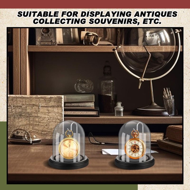 Beeveer 2 Pcs Pocket Watch Glass Display with Hooks Dome