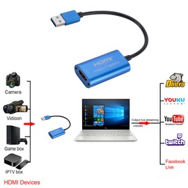 ELASO HDMI to USB3.0 Video Capture Card 4K/1080P 60fps Portable Video Converter for Game Streaming Live Broadcasts Video Recording