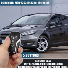 X AUTOHAUX 5 Button Replacement Smart Key Fob Case Keyless Entry Remote Key Shell for Ford F150 F250 Explorer Edge 2015-2017 M3N-A2C31243300 with Blade No Chip
