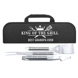 TEDDROP Christmas Grandpa Gifts, Gifts for Grandpa from Grandkids, Best Grandpa Ever Gifts for Christmas - Christmas Grilling Gifts for Grandpa - Grandpa Stainless Steel Tool Heavy Duty Set 3 with Bag