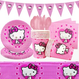 kit- Party Geschirr, Hello Kit Decoraciones Cumpleaños Kit, 72PCS Theme Accesorio de Decoracion de Fiesta de Cumpleaños Apoyo para Vajilla para Artículos De Fiesta