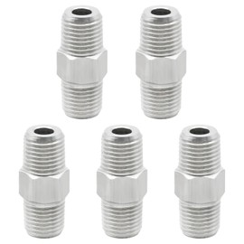 SYOWADA 5 PCS 1/4 1/8 Inch NPT x 1/4 1/8 Inch NPT Connector Adapter, 304 Stainless Steel Hex Nipple Pipe Fitting, Straight Adapter Industrial Piping for Water Fuel Air (1/4 inch x 1/4 inch)