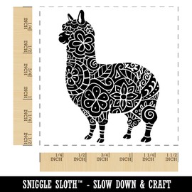 Floral Alpaca Self-Inking Rubber Stamp Ink Stamper - 1-1/2 Inch Large - Red Ink